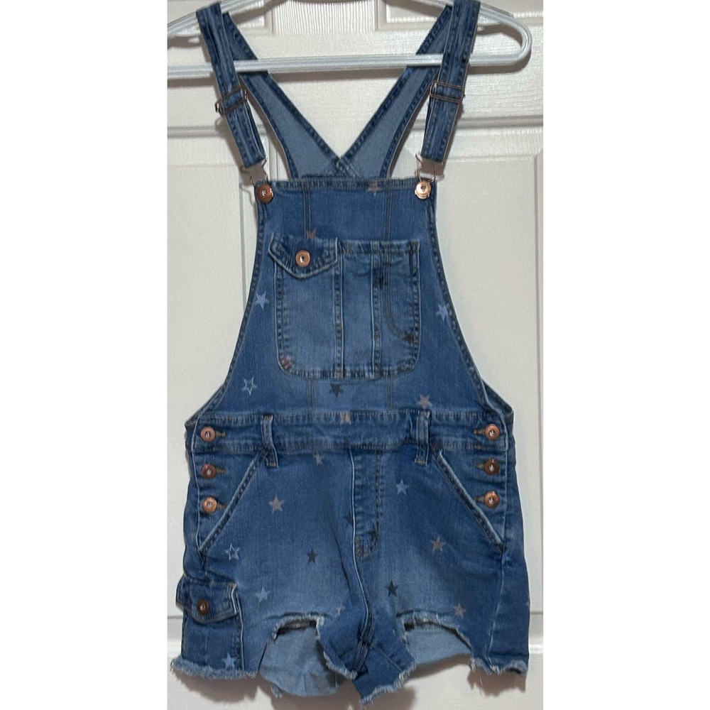 No‎ Boundaries Junior Girl's Shortalls Blue w/Stars Adjustable Straps Size M 7-9
